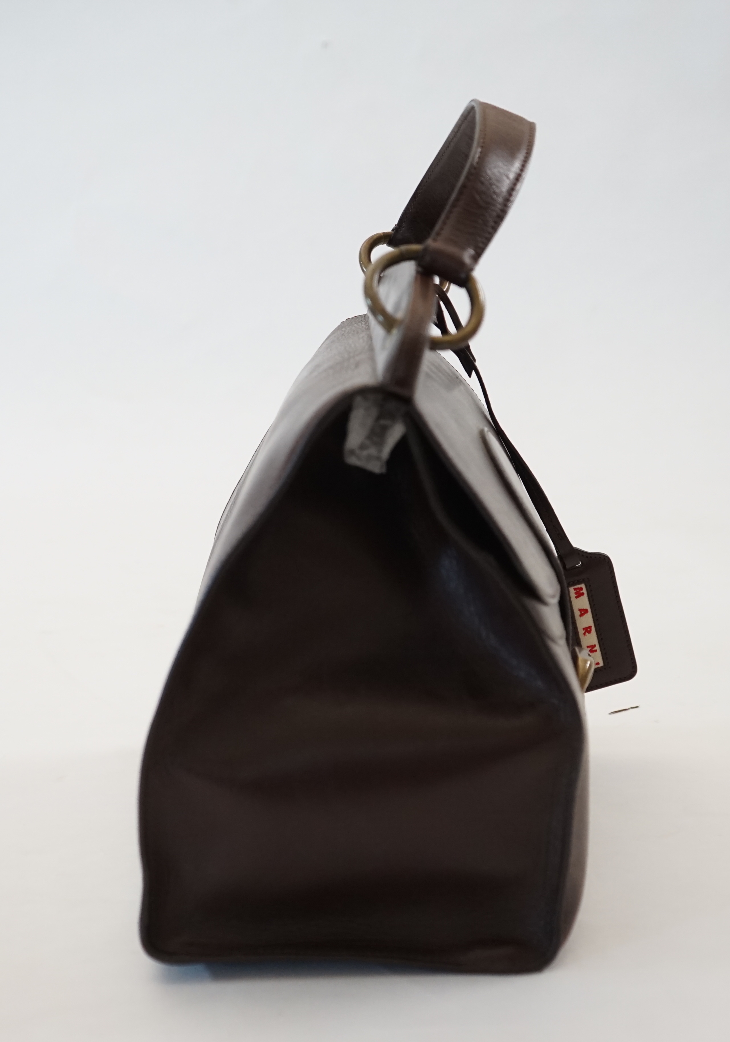 A Marni brown leather satchel bag, width 34cm, depth 18cm, height 28cm